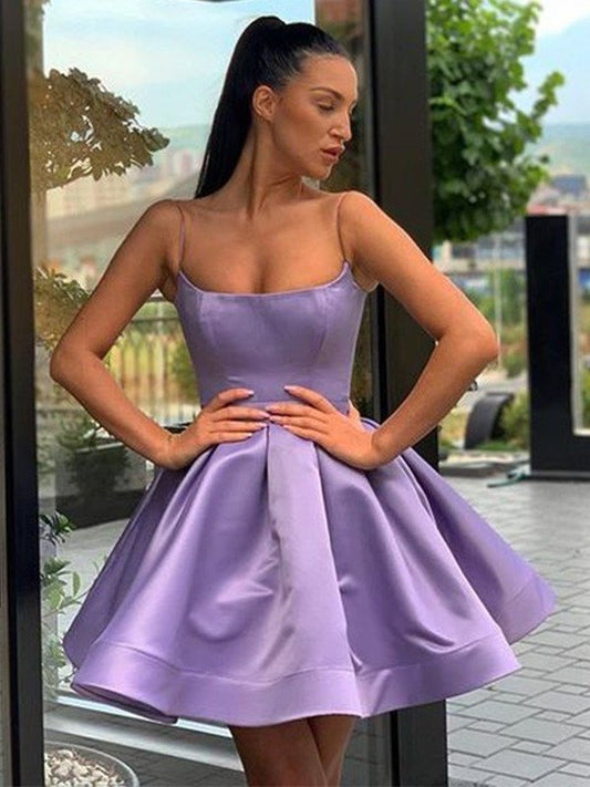 Square Satin A-Line/Princess Ruffles Sleeveless Short/Mini Homecoming Dresses