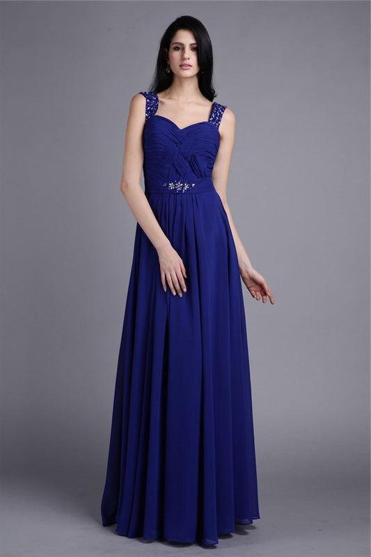 A-Line/Princess Sleeveless Straps Beading Long Chiffon Dresses