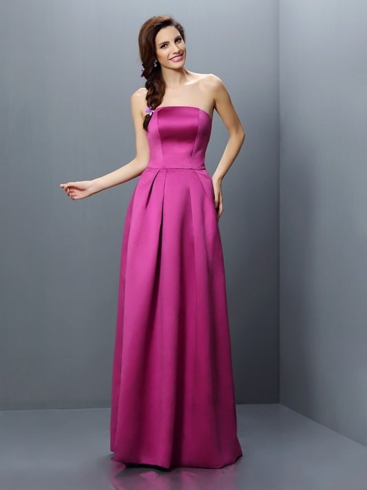 Sheath/Column Long Strapless Sleeveless Satin Bridesmaid Dresses