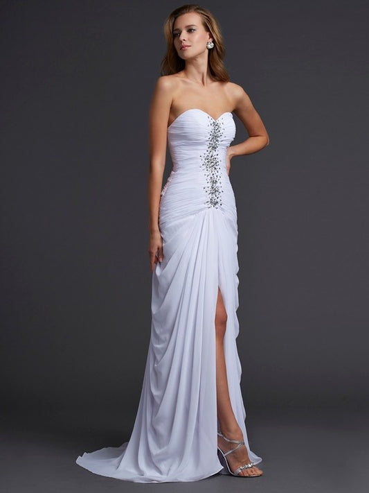 Sheath/Column Sleeveless Long Sweetheart Beading Chiffon Dresses