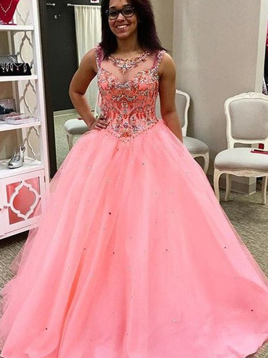 Sweetheart Ball Sleeveless Tulle Gown Beading Floor-Length Dresses