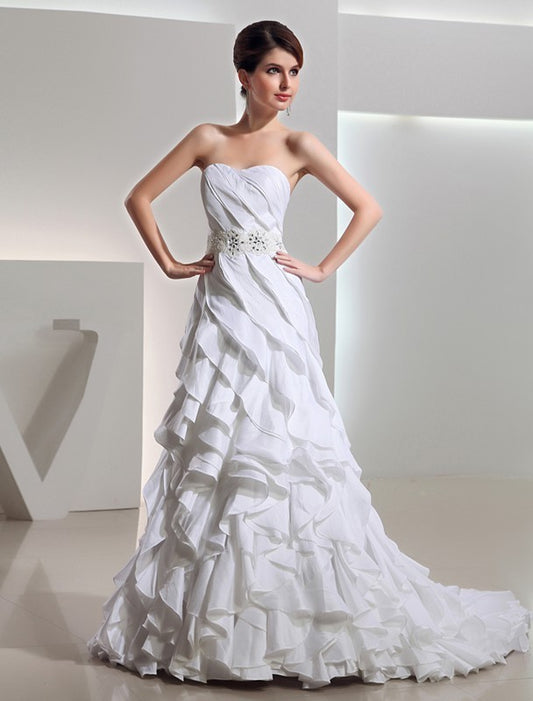 Beading Sleeveless Sweetheart Long A-Line/Princess Taffeta Wedding Dresses