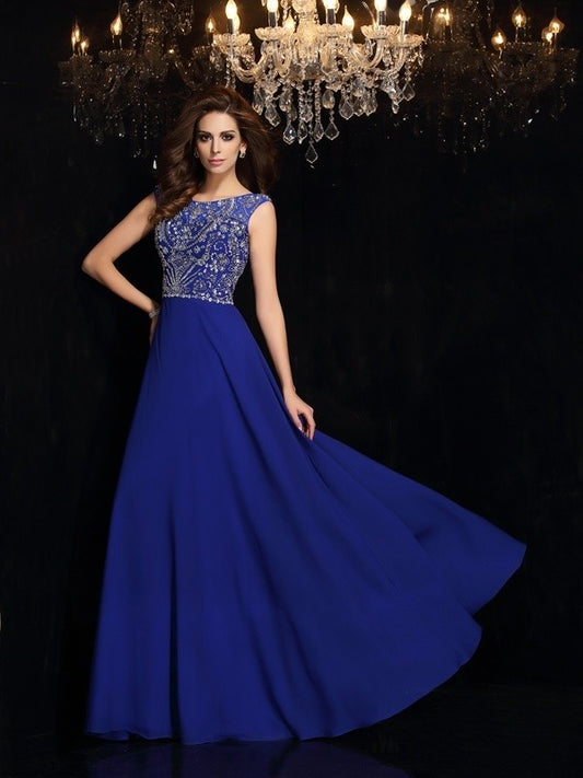 Sleeveless Scoop A-Line/Princess Beading Long Chiffon Dresses