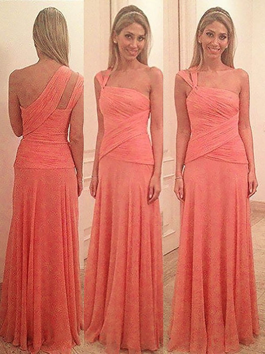 Floor-Length Sleeveless One-Shoulder Sheath/Column Chiffon Bridesmaid Dresses