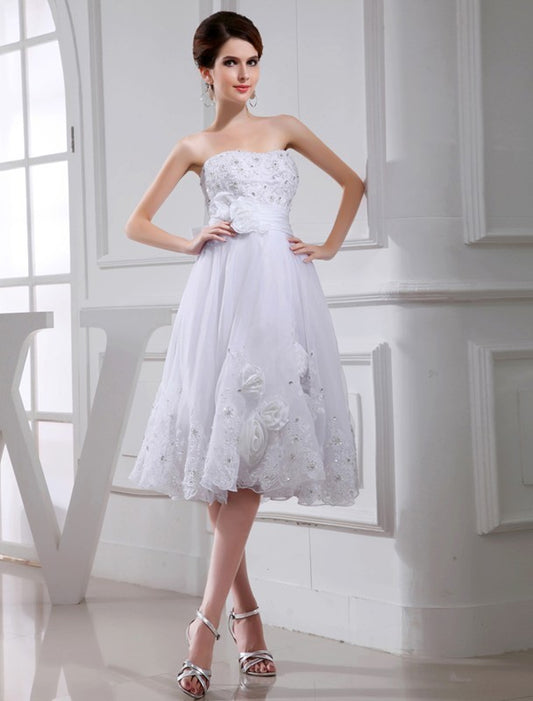 A-Line/Princess Organza Short Taffeta Sleeveless Beading Applique Wedding Dresses