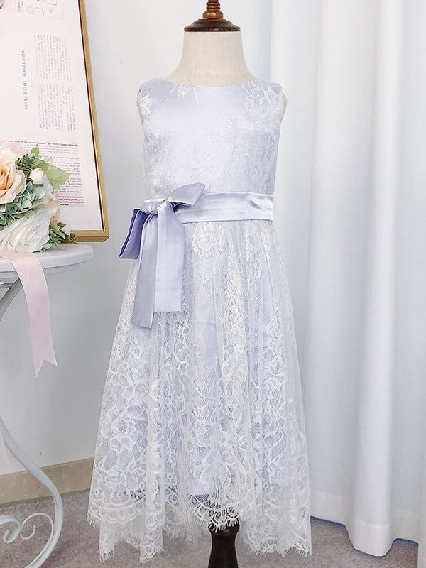 Lace Bowknot Sleeveless Scoop Tea-Length A-Line/Princess Flower Girl Dresses