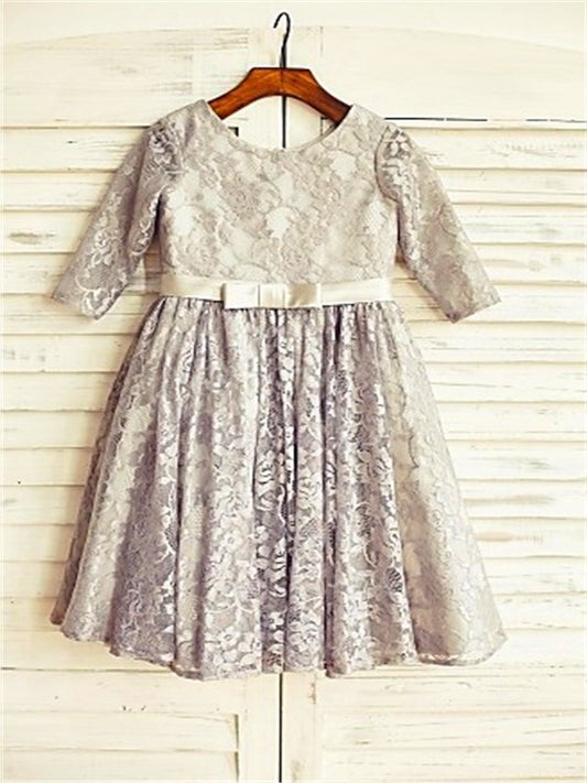 Scoop 3/4 Sleeves Lace A-line/Princess Tea-Length Flower Girl Dresses