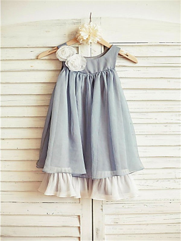 A-line/Princess Scoop Tea-Length Sleeveless Ruffles Chiffon Flower Girl Dresses