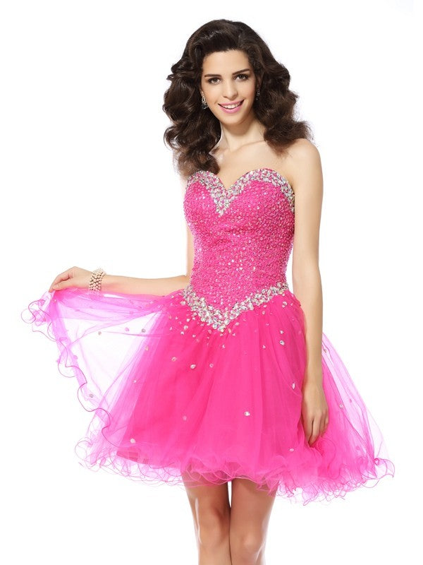 A-Line/Princess Sweetheart Shaylee Beading Sleeveless Short Satin Cocktail Homecoming Dresses Dresses