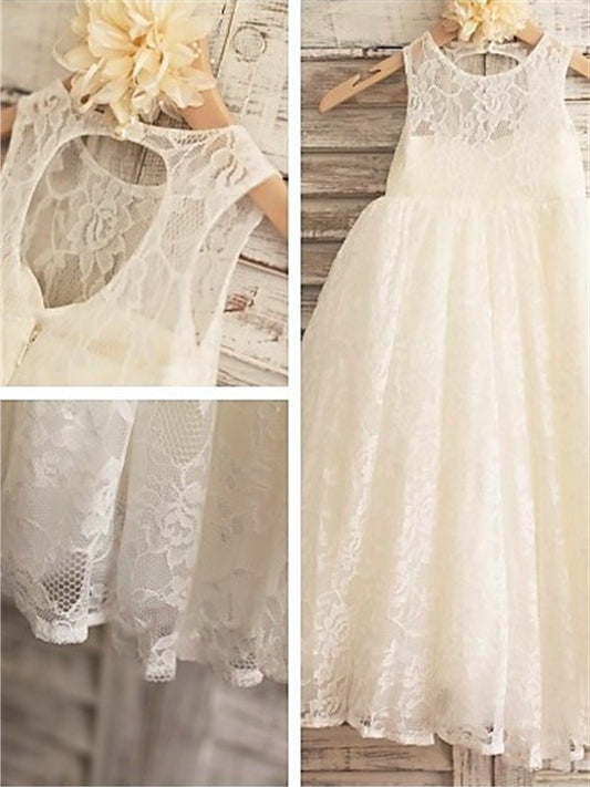 Sleeveless Ankle-Length Lace A-line/Princess Scoop Flower Girl Dresses