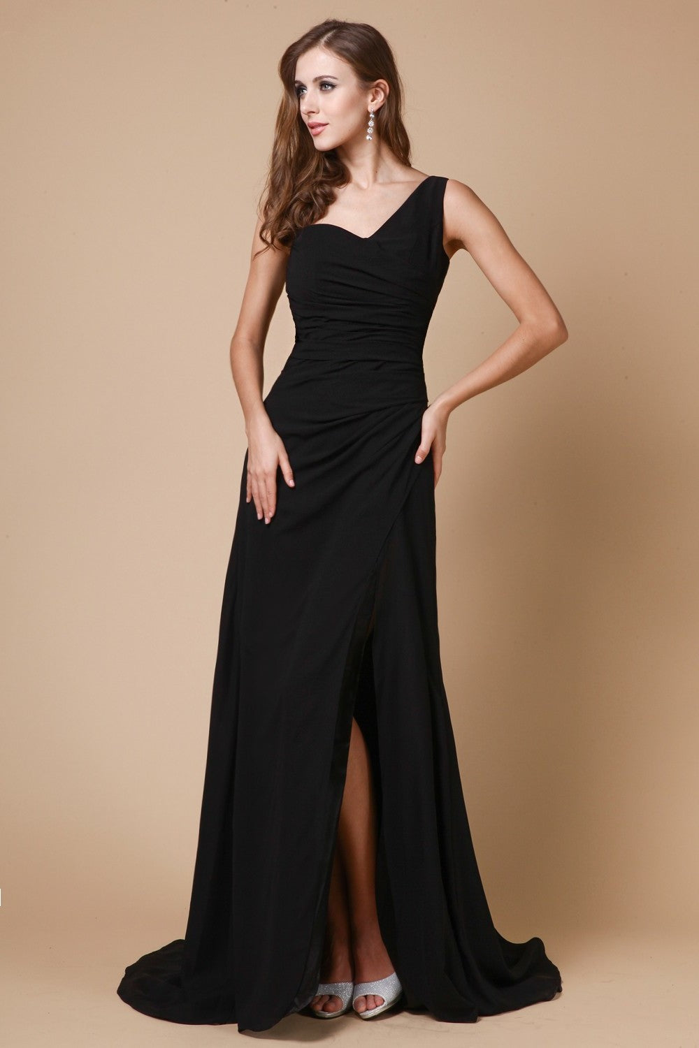 Sleeveless One-Shoulder Ruffles A-Line/Princess Long Chiffon Dresses