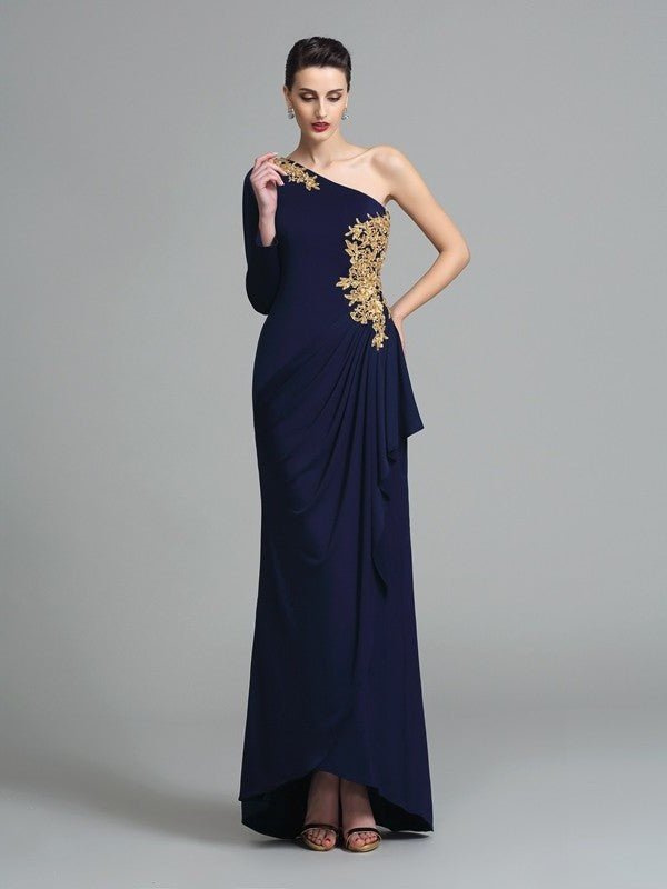 Sheath/Column Long Embroidery Sleeves One-Shoulder Long Spandex Dresses