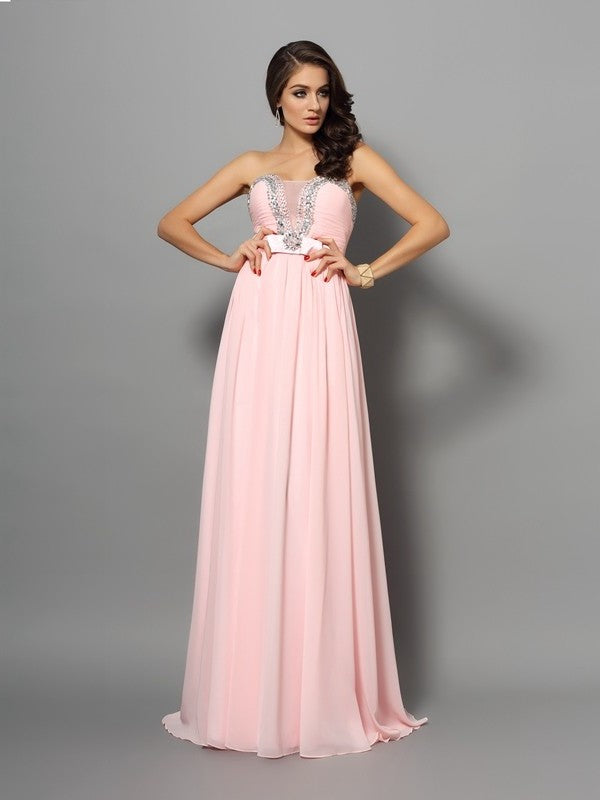 Sleeveless Beading Sweetheart A-Line/Princess Long Chiffon Dresses