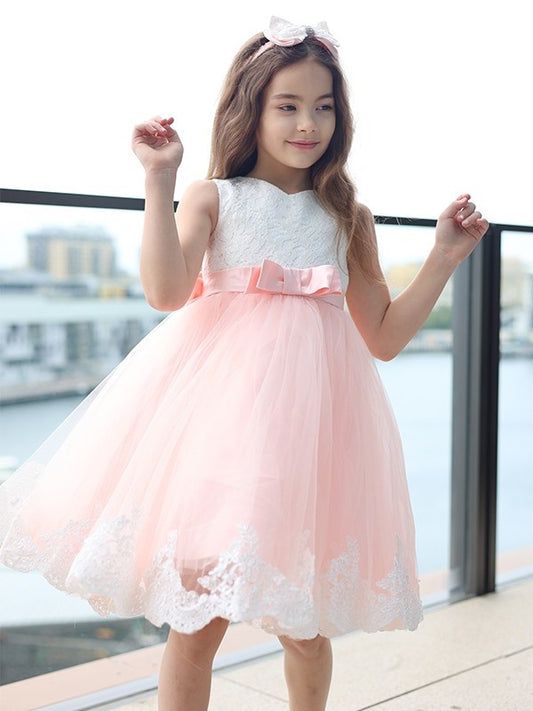 Bowknot A-Line/Princess Lace Scoop Short/Mini Sleeveless Flower Girl Dresses