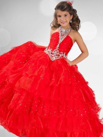 Sequin Gown Rhinestone Ball Organza Sleeveless Long Halter Flower Girl Dresses