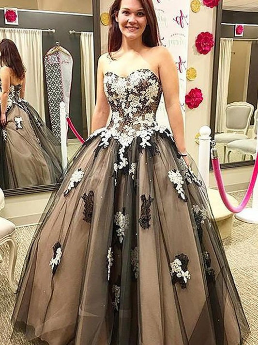 Ball Gown Applique Sweetheart Sleeveless Floor-Length Tulle Dresses