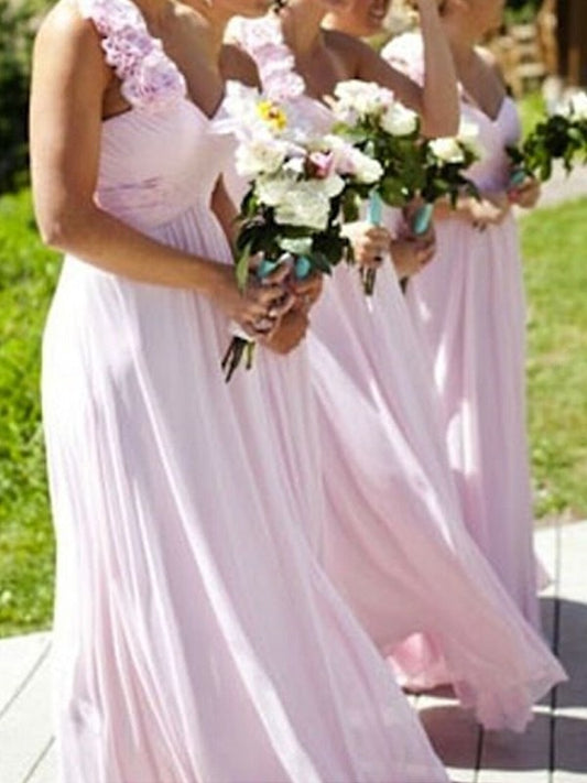 One-Shoulder Floor-Length Sleeveless A-Line/Princess Chiffon Bridesmaid Dresses