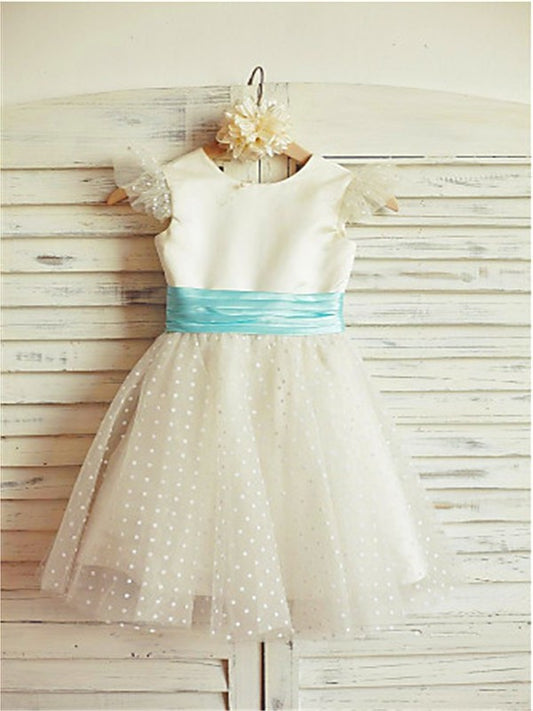 Tulle Tea-Length Jewel A-line/Princess Sleeveless Layers Flower Girl Dresses