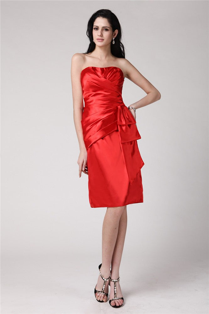 Sheath/Column Strapless Homecoming Dresses Sleeveless Pleats Short Marisol Elastic Woven Satin Cocktail Dresses