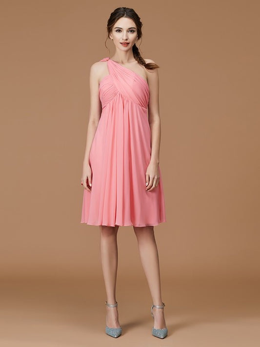 Short/Mini One-Shoulder Sleeveless Ruched A-Line/Princess Chiffon Bridesmaid Dresses