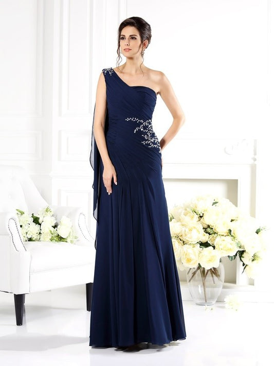 of One-Shoulder Long Sleeveless Mother Sheath/Column Chiffon the Bride Dresses