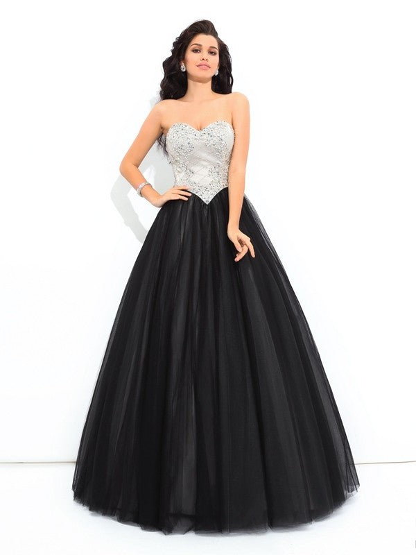 Sweetheart Paillette Ball Long Sleeveless Gown Net Quinceanera Dresses