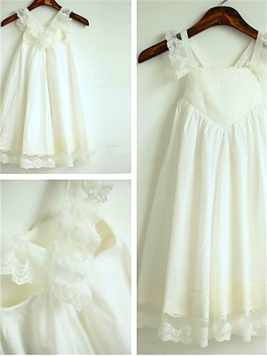 Tea-Length Sleeveless Straps Chiffon Ruffles A-line/Princess Flower Girl Dresses