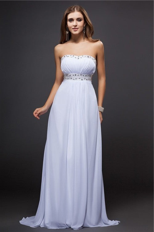 Sheath/Column Sleeveless Strapless Beading Long Chiffon Dresses