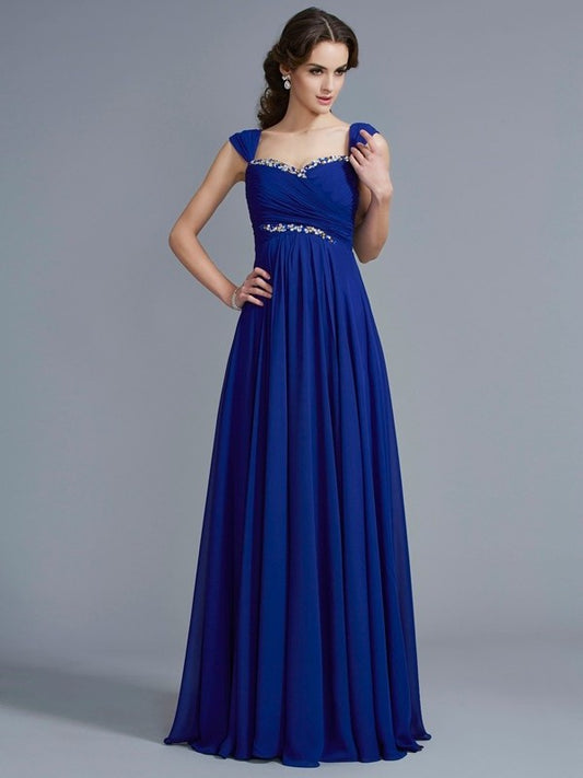 Beading A-Line/Princess Sleeveless Sweetheart Long Chiffon Dresses