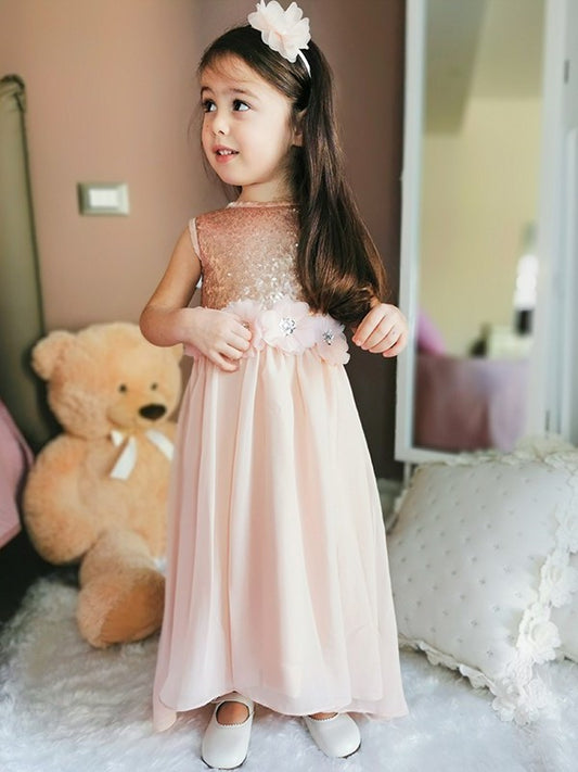 Scoop A-Line/Princess Sequin Sleeveless Chiffon Floor-Length Flower Girl Dresses