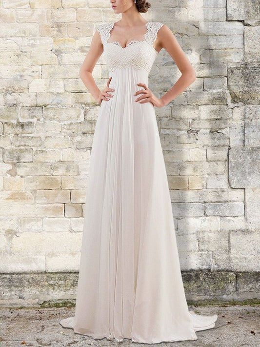 Empire Sleeveless Sweep/Brush Bateau Train Chiffon Wedding Dresses