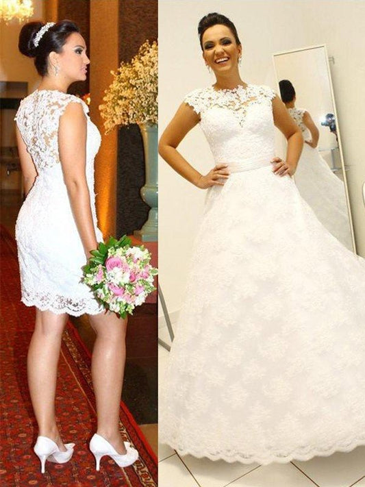 Ball Sleeveless Lace Gown Scoop Floor-Length Wedding Dresses