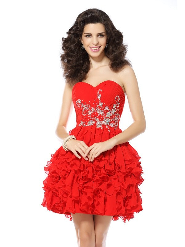 A-Line/Princess Sweetheart Beading Sleeveless Justice Short Chiffon Cocktail Dresses Homecoming Dresses