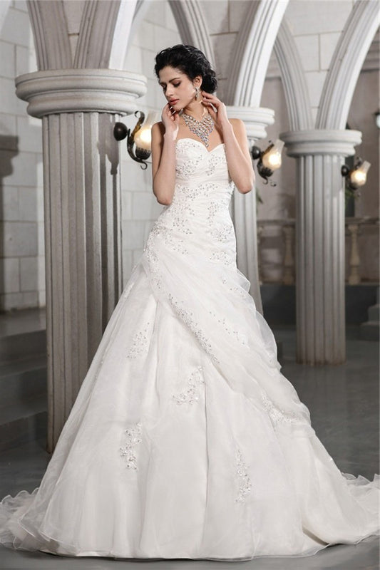 Beading Sleeveless Applique Long Sweetheart A-Line/Princess Organza Wedding Dresses