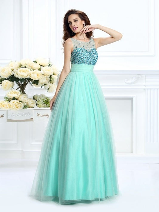 Bateau Gown Beading Sleeveless Long Ball Chiffon Quinceanera Dresses