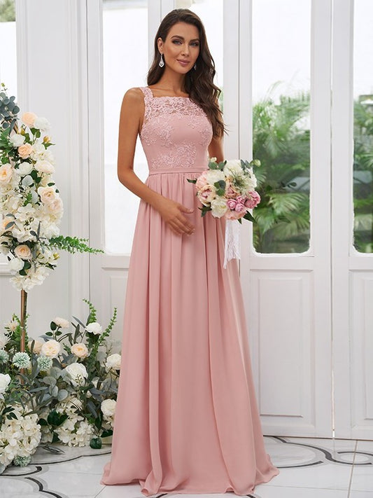 Square Applique A-Line/Princess Chiffon Sleeveless Floor-Length Bridesmaid Dresses