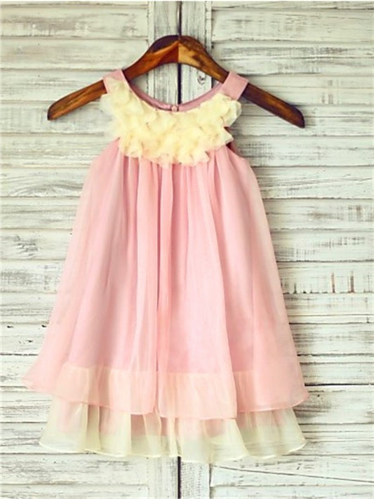 A-line/Princess Chiffon Tea-Length Straps Ruched Sleeveless Flower Girl Dresses