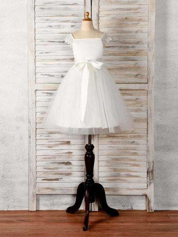 Sleeveless A-Line/Princess Tulle Sash/Ribbon/Belt Tea-Length Scoop Flower Girl Dresses