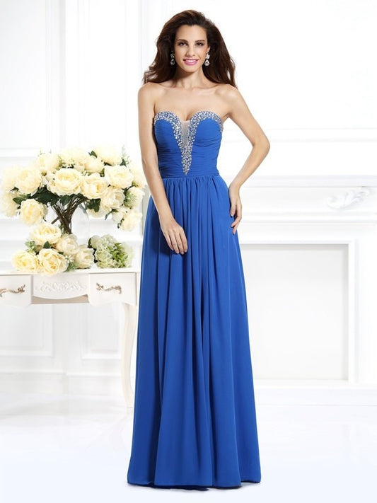 Beading Sleeveless A-Line/Princess V-neck Long Chiffon Dresses