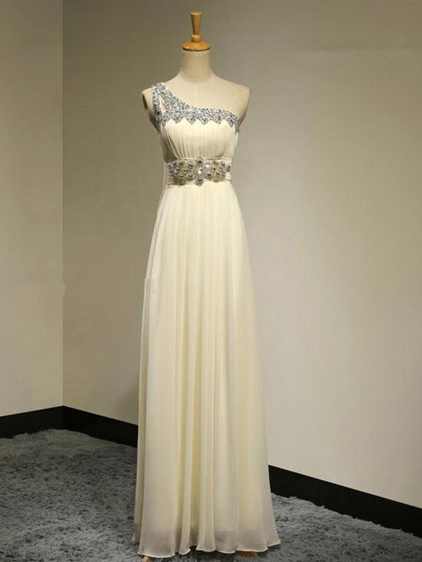 Beading One-Shoulder Sleeveless A-Line/Princess Floor-Length Chiffon Bridesmaid Dresses