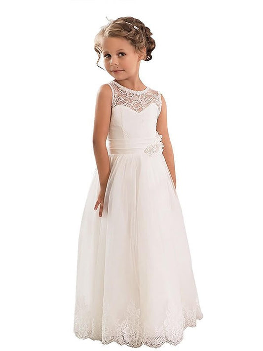 Floor-Length A-line/Princess Sleeveless Tulle Scoop Flower Girl Dresses