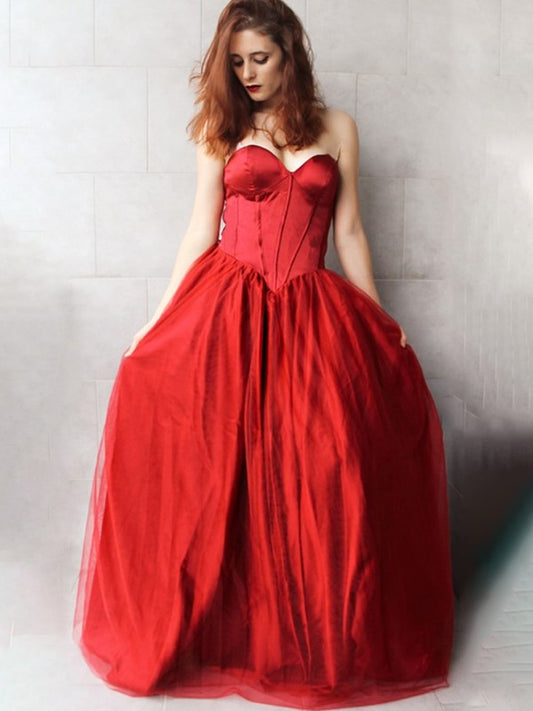 Tulle Ruffles Gown With Sleeveless Ball Sweetheart Floor-Length Dresses