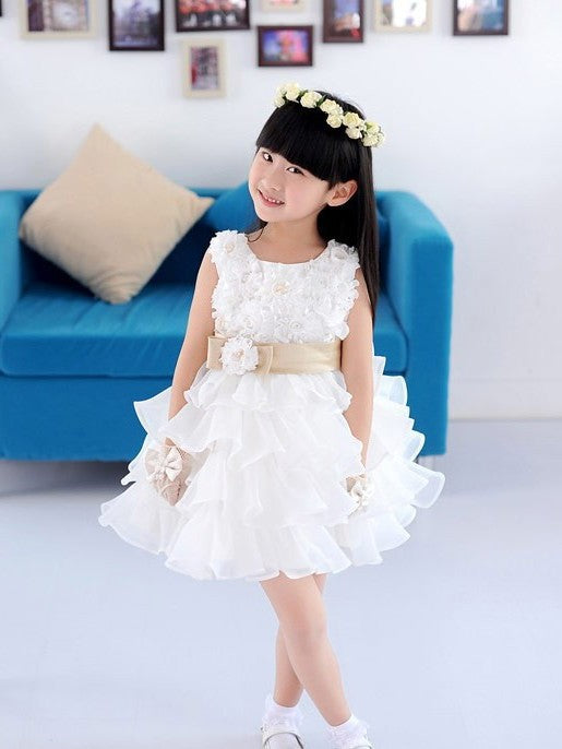 Short Flower Organza Scoop Hand-made Sleeveless A-line/Princess Flower Girl Dresses