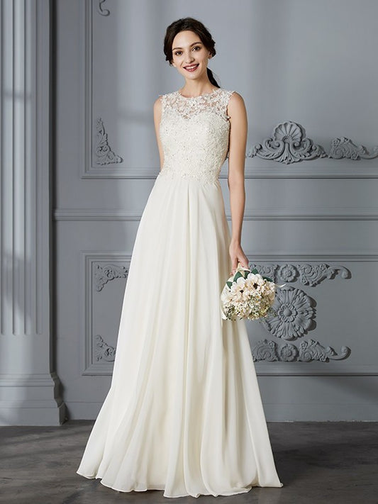 Chiffon Sleeveless Scoop A-Line/Princess Floor-Length Wedding Dresses