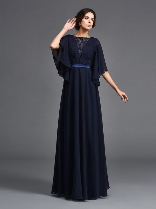 of Long Chiffon Scoop Mother 1/2 A-Line/Princess Beading Sleeves the Bride Dresses