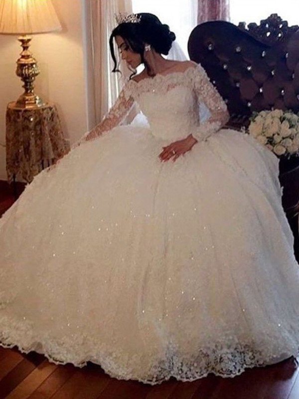 Sleeves Floor-Length Ball Long Bateau Gown Lace Wedding Dresses