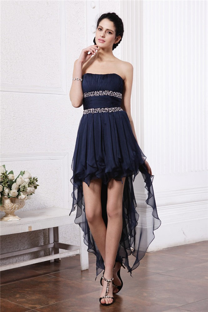 Sheath/Column Strapless Sleeveless Beading High Low Chiffon Livia Cocktail Dresses Homecoming Dresses