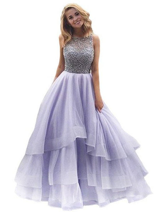 Floor-Length Ball Gown Sleeveless Scoop Beading Organza Dresses