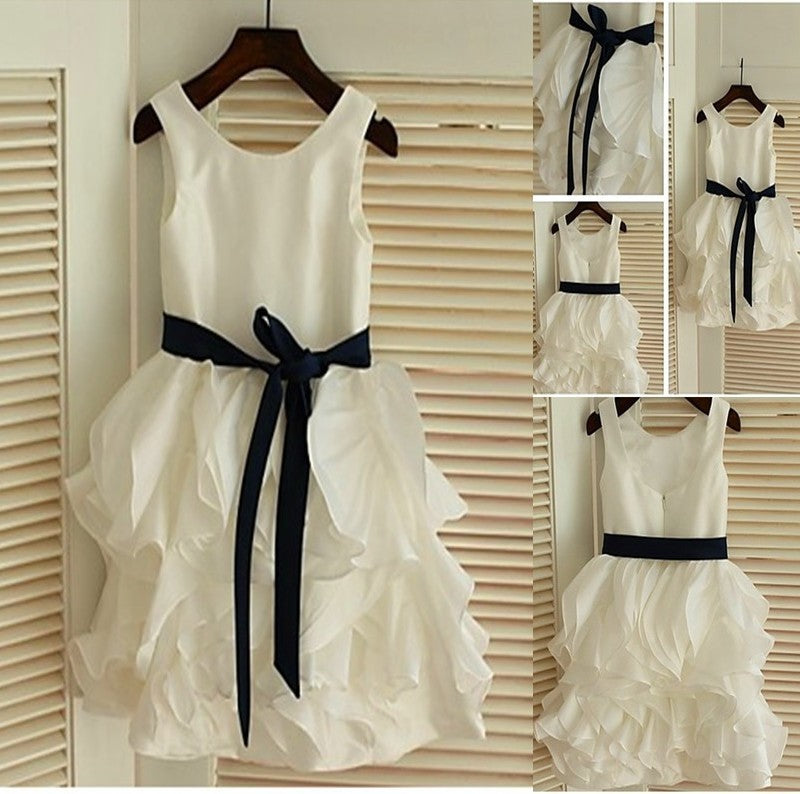 Sleeveless A-line/Princess Bowknot Chiffon Tea-Length Scoop Flower Girl Dresses