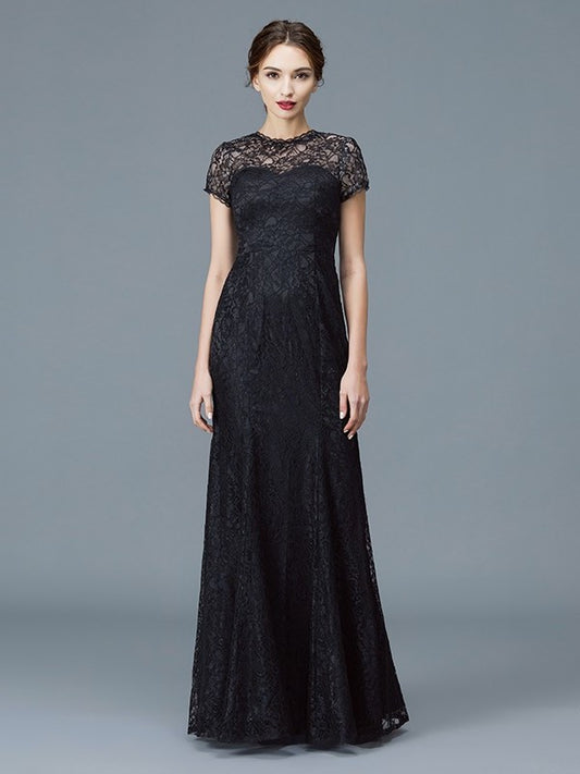 Trumpet/Mermaid Floor-Length of Lace Short Mother Scoop Sleeves the Bride Dresses